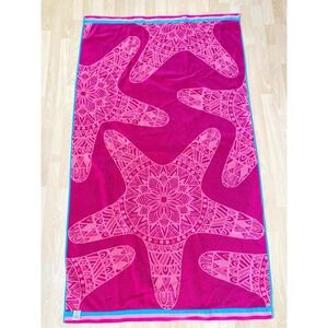 Vtg Member's Mark Beach Towel Retro Thick Pink Aqua  29" x 57"